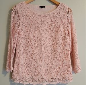 Talbots Pink 3/4 Sleeve Top with lace overlay, Womens 4